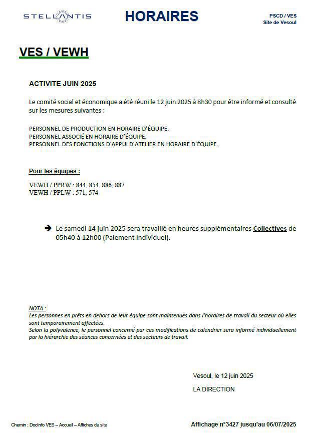 Horaires affichés Magasin