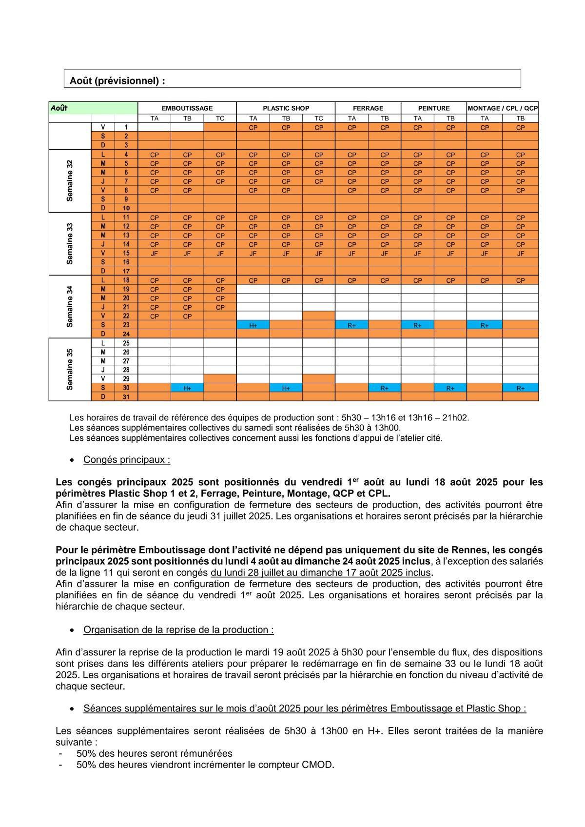 Calendrier de travail juin