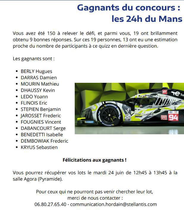 Les heureux gagnants du concours "24 h du MANS"