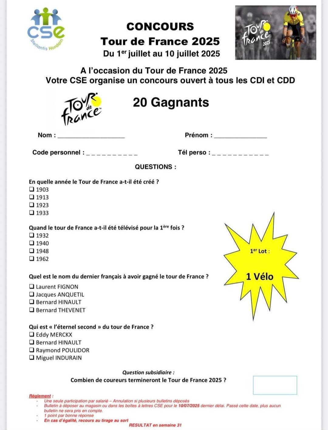 Concours " Tour de France 2025 " au CE🚴🚴‍♂️🚴‍♀️