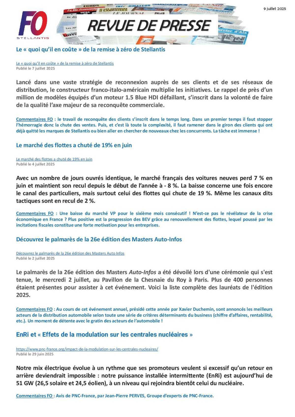 Revue de presse 9 juillet 2025. 