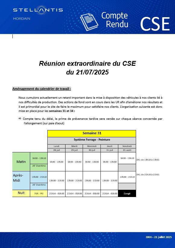 Compte-rendu CSE Extra du 21/07/25