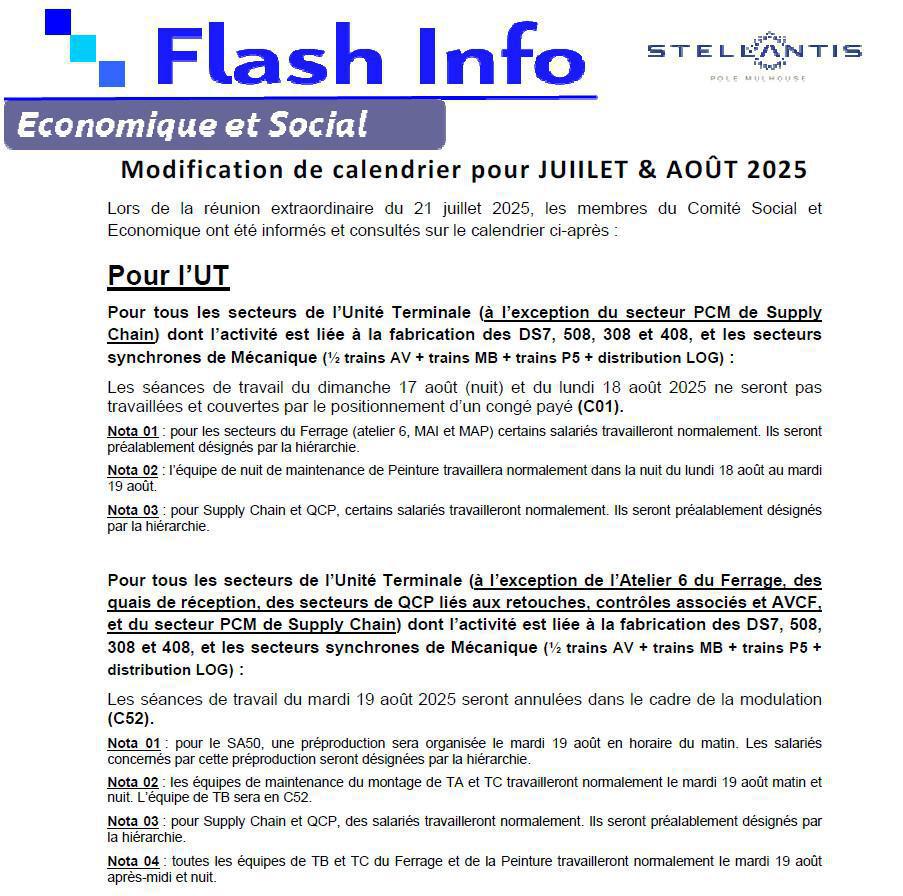 MU: CSE extra MODIF reprise activité au mois de JUILLET et AOUT 2025.