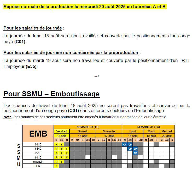 MU: CSE extra MODIF reprise activité au mois de JUILLET et AOUT 2025.