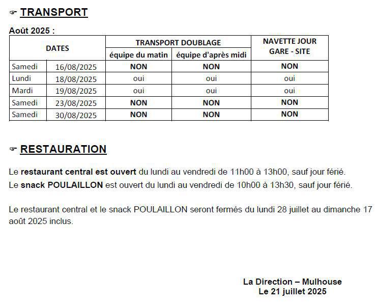 MU: CSE extra MODIF reprise activité au mois de JUILLET et AOUT 2025.