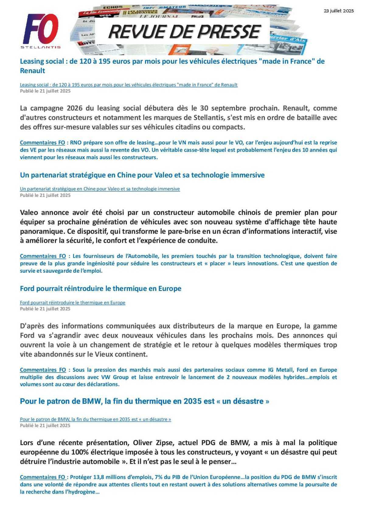 Revue de presse du 23 Juillet.