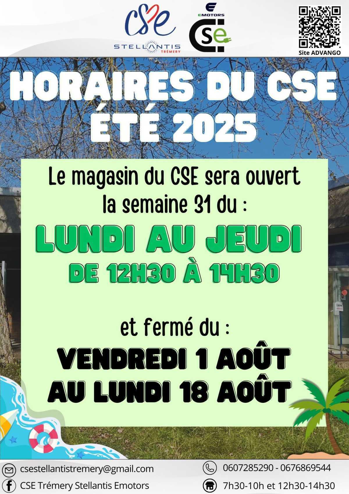HORAIRES D'ETE DU CSE