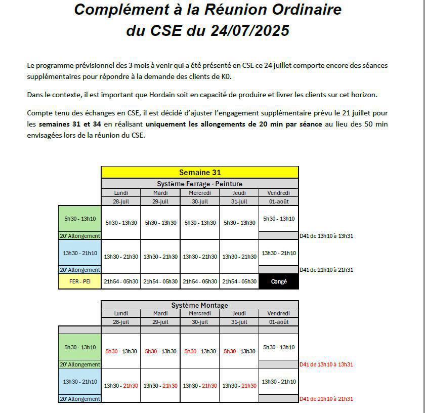 Compte-rendu CSE du 24/07/25 et Complément sur les semaines 31 et 34