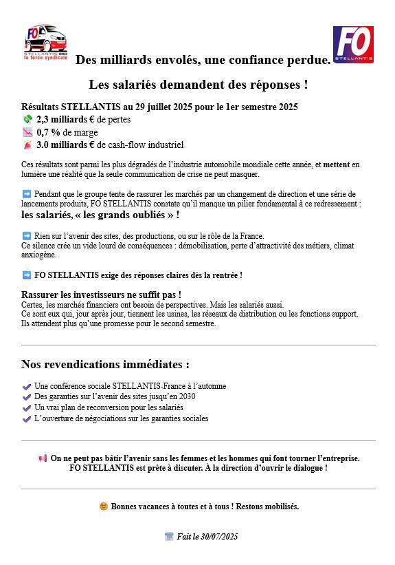 Résultats Groupe STELLANTIS 1er semestre 