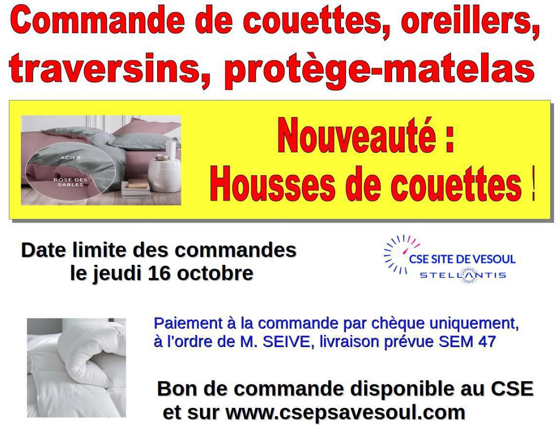 Commande couette et oreillers...
