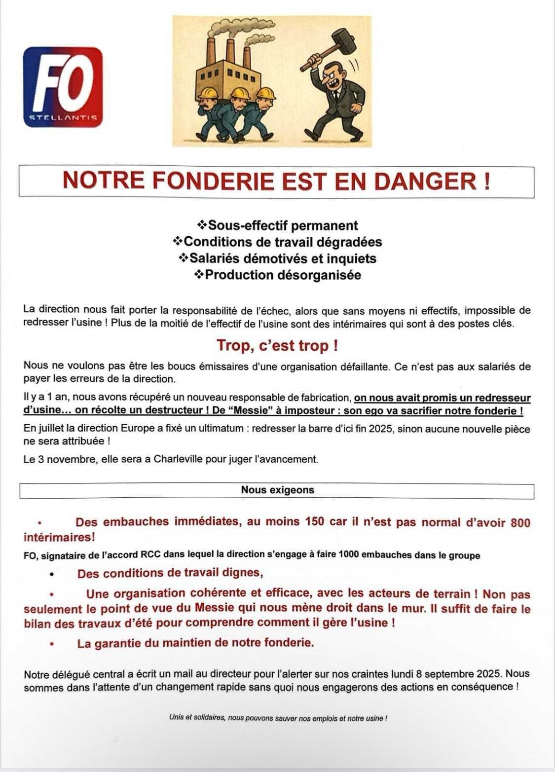 FO Charleville alerte la direction.
