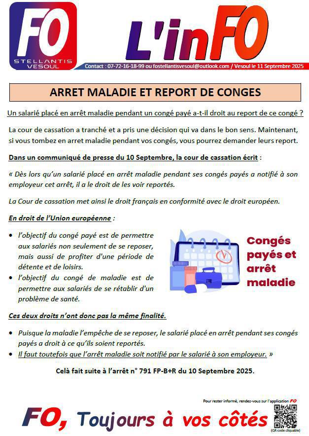 ARRET MALADIE ET REPORT DE CONGES