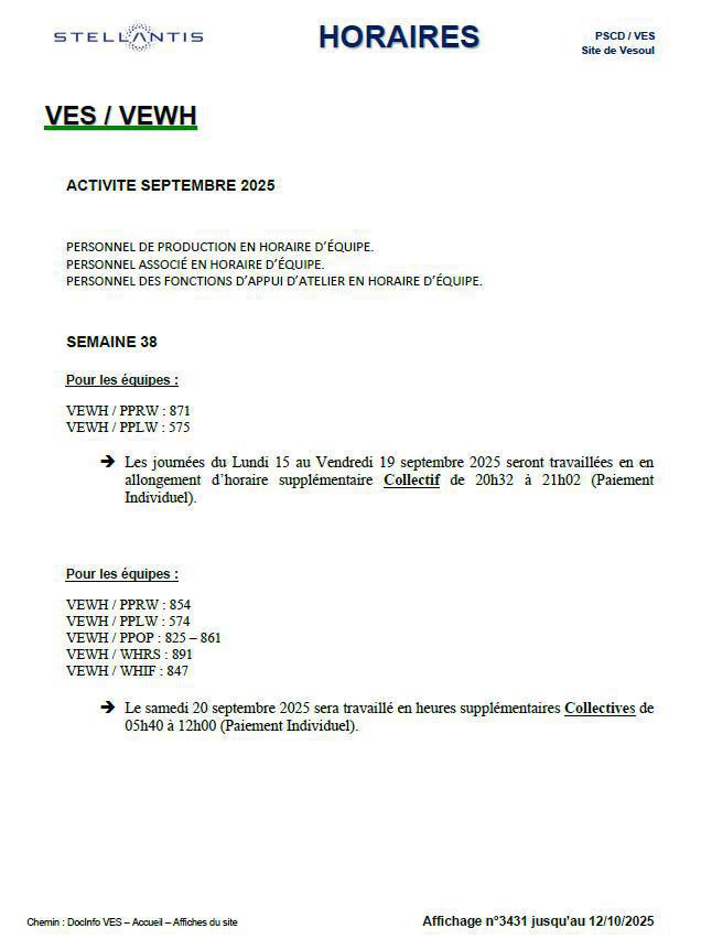 Horaire affichés Horaire affichés