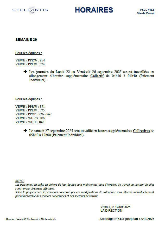 Horaire affichés