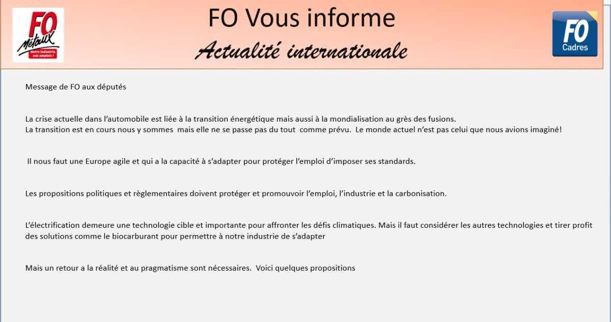 FO AU PARLEMENT EUROPEEN POUR DEFENDRE NOS EMPLOIS