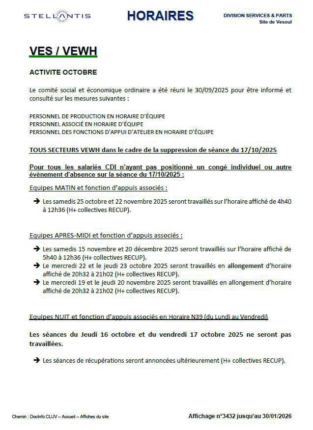 Magasin, suppression de la séance du 17 Octobre 2025