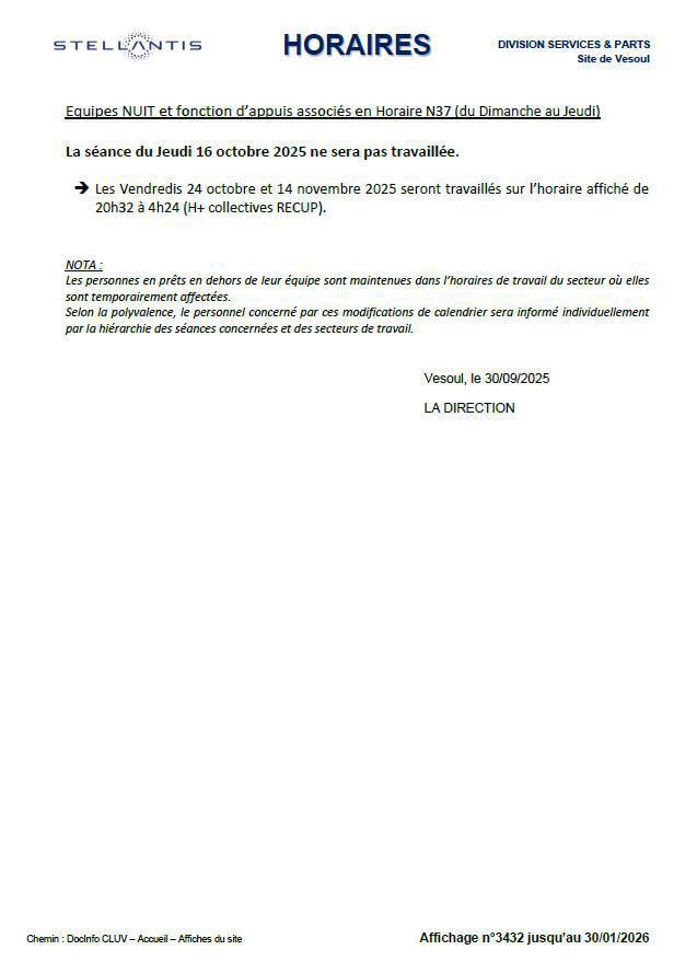 Magasin, suppression de la séance du 17 Octobre 2025