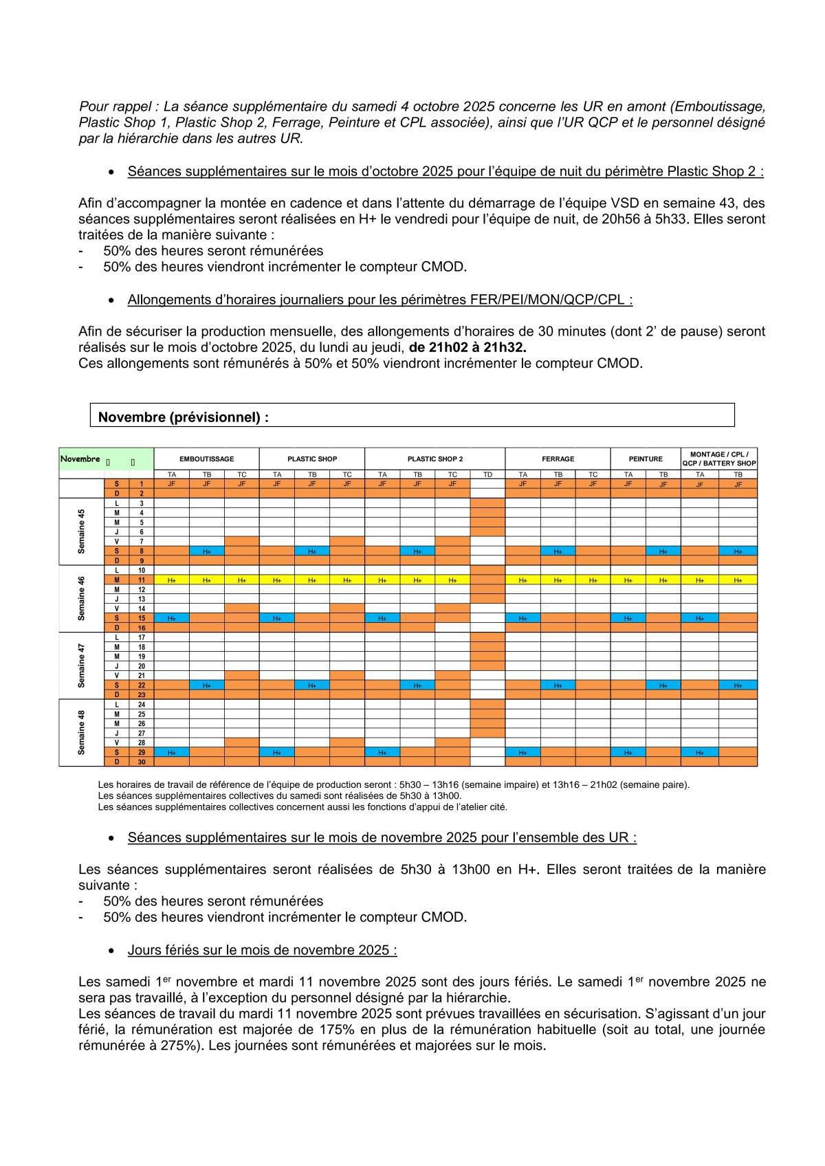 Tableau de travail Octobre, Novembre et Décembre 