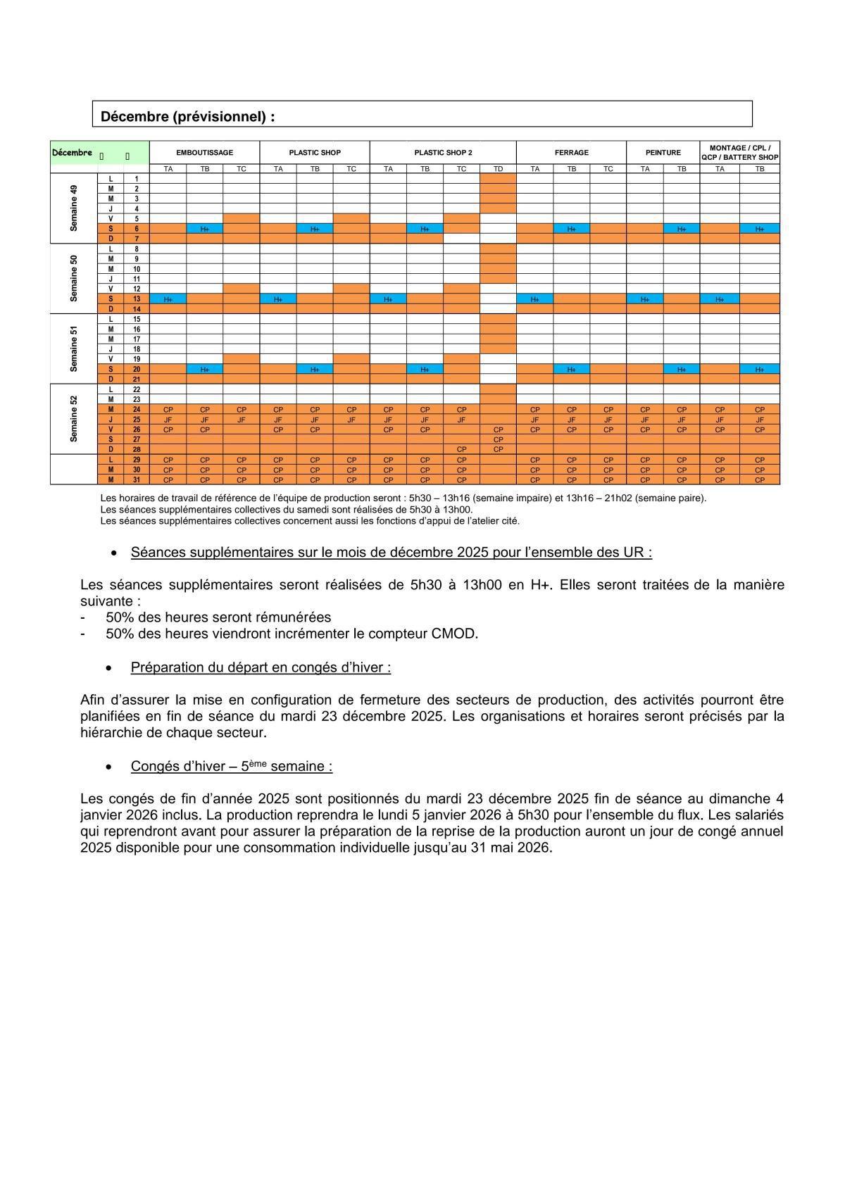 Tableau de travail Octobre, Novembre et Décembre 