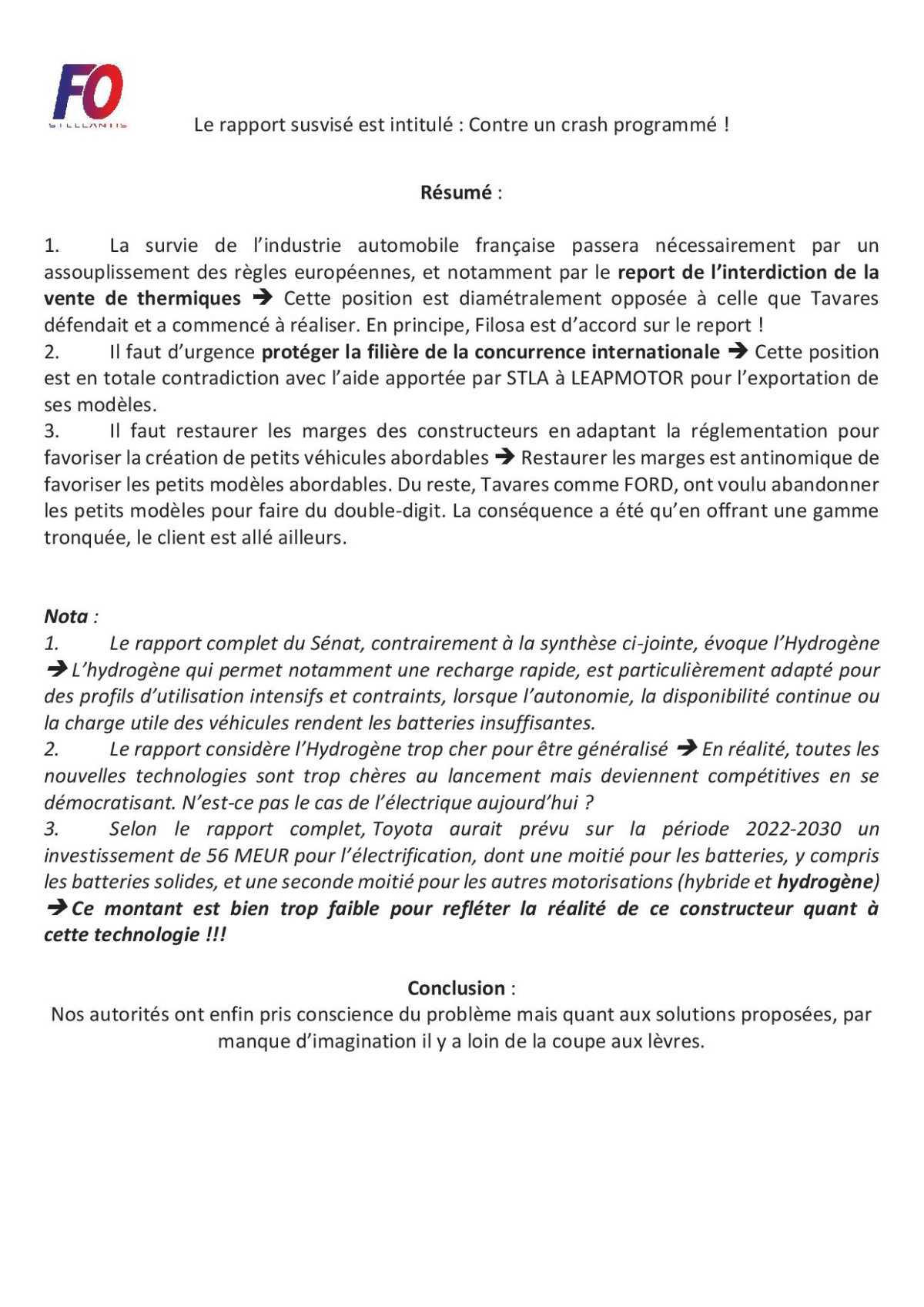 Rapport du Senat, contre un crash programmé.