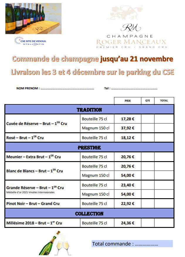 Commande de CHAMPAGNE ROGER MANCEAUX