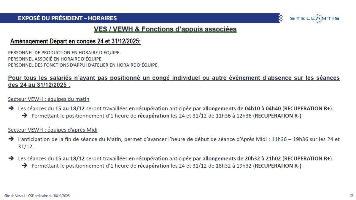 VES : Aménagement d'horaire et de congé de fin d'année