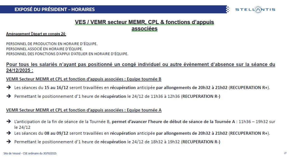 VES : Aménagement d'horaire et de congé de fin d'année