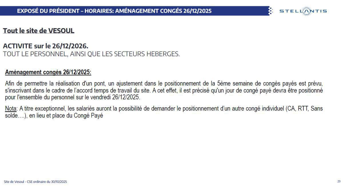 VES : Aménagement d'horaire et de congé de fin d'année