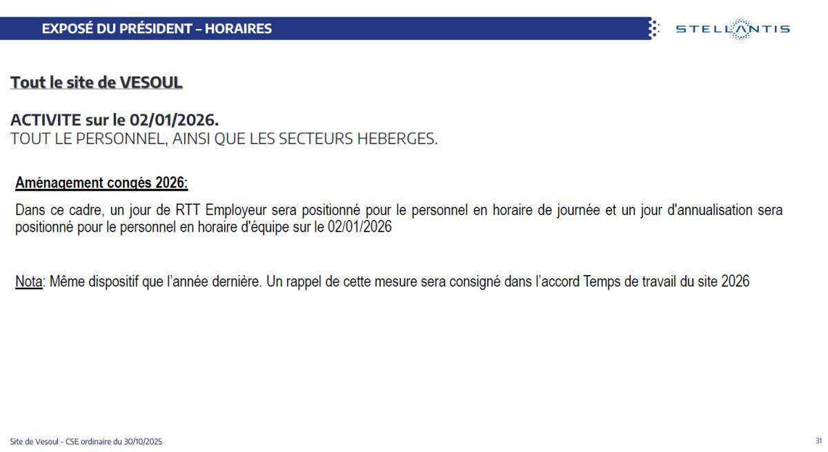VES : Aménagement d'horaire et de congé de fin d'année VES : Aménagement d'horaire et de congé de fin d'année