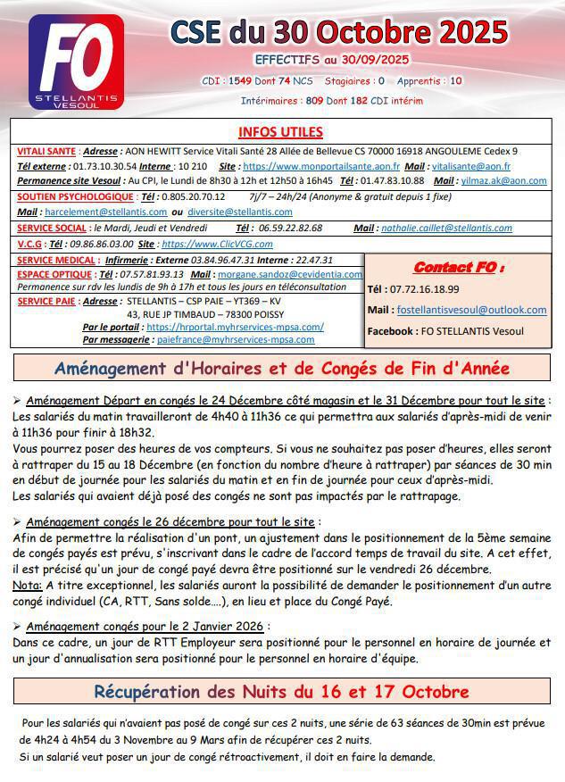 Compte rendu CSE du 30 Octobre 2025