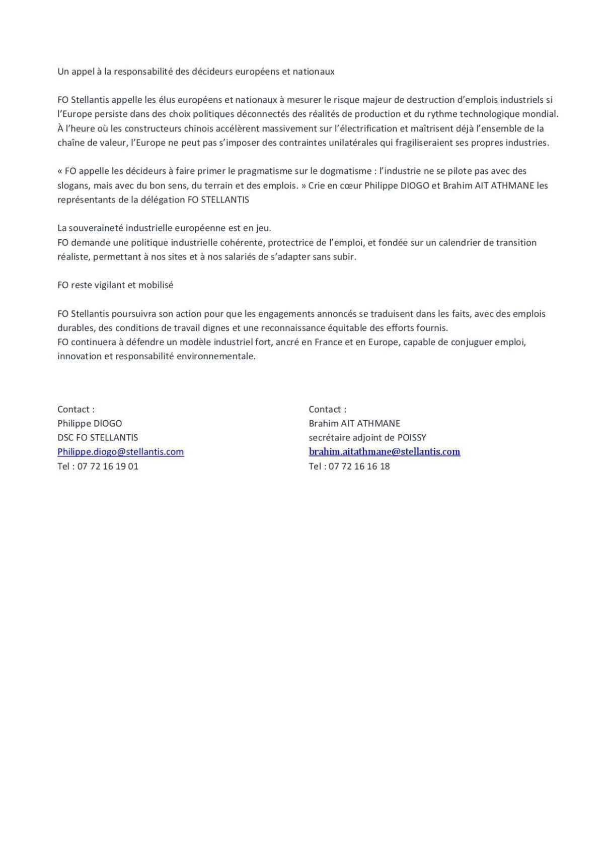 Communiqué de presse FO sur la rencontre de Mr Filosa.