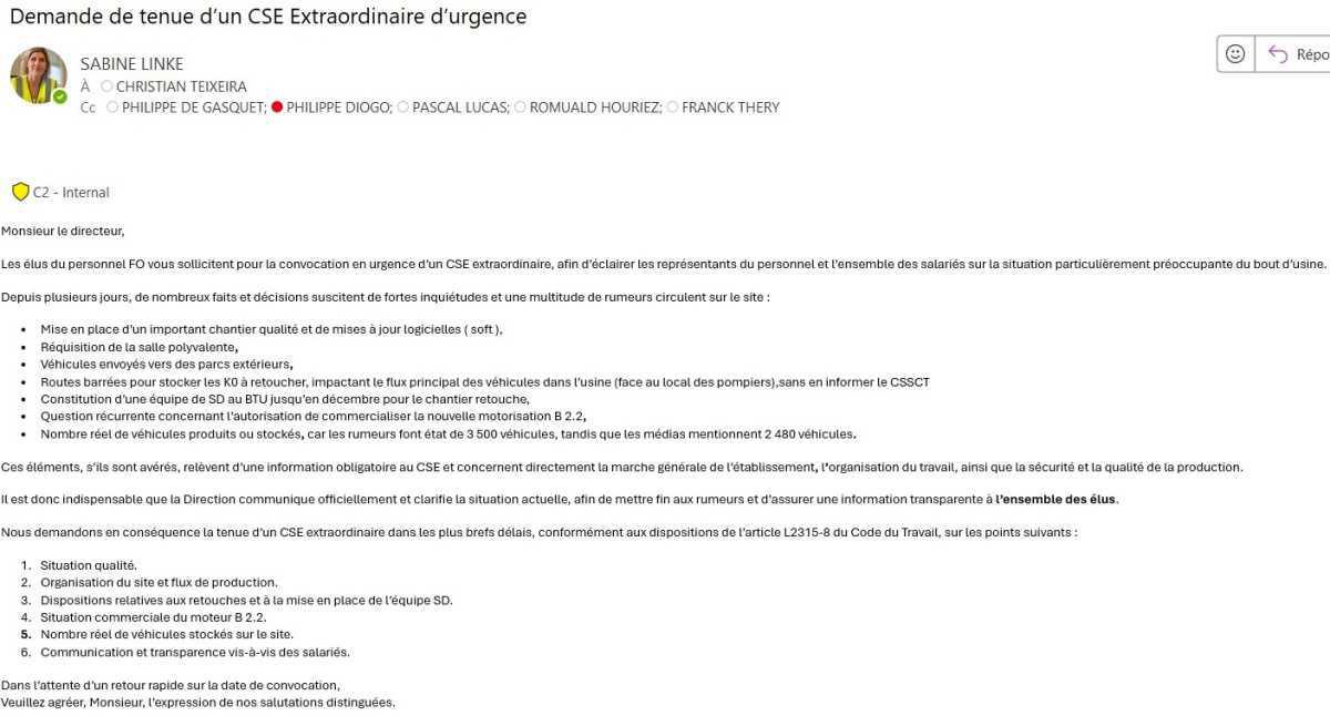 FO demande un CSE EXTRA . "Mais que ce passe-t-il à Hordain ?"
