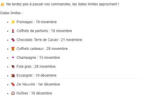 Rappel des dates de commande groupée
