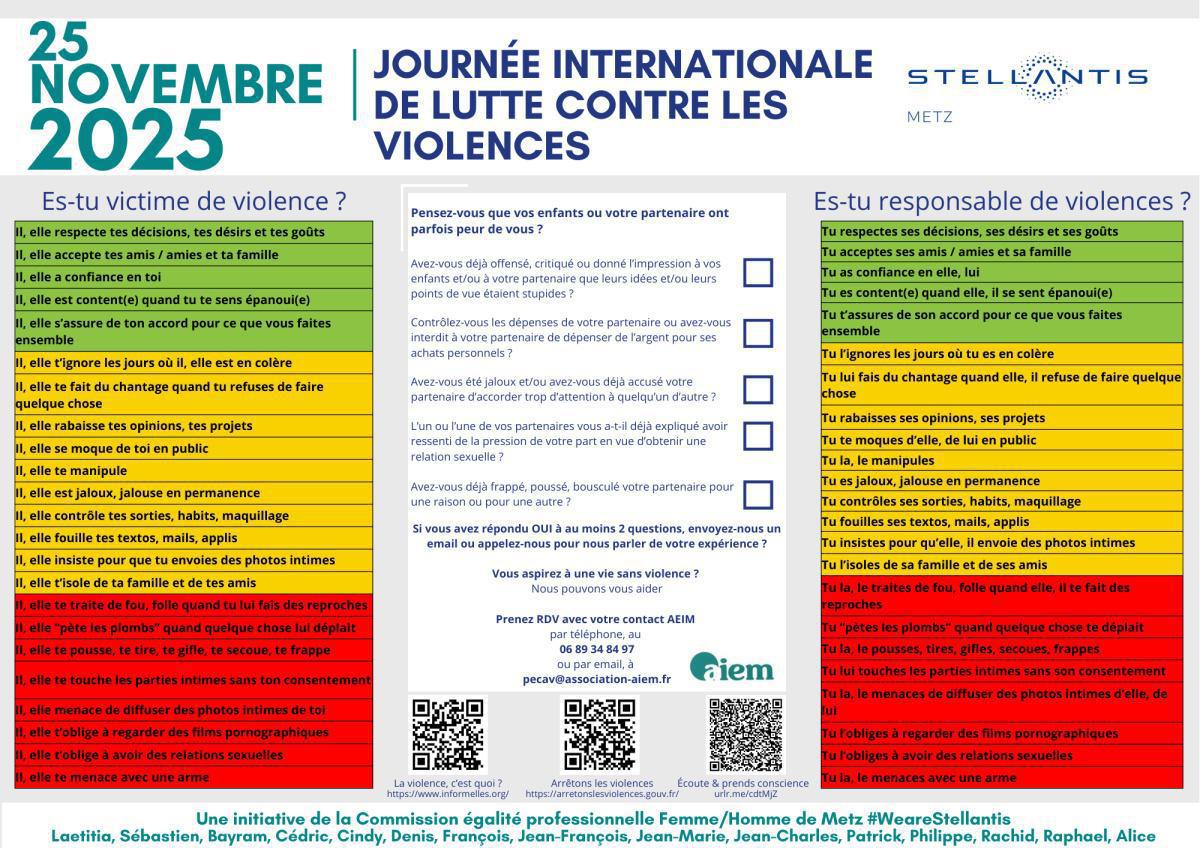 25 novembre 2025 - élimination de la violence à l'égard des femmes 