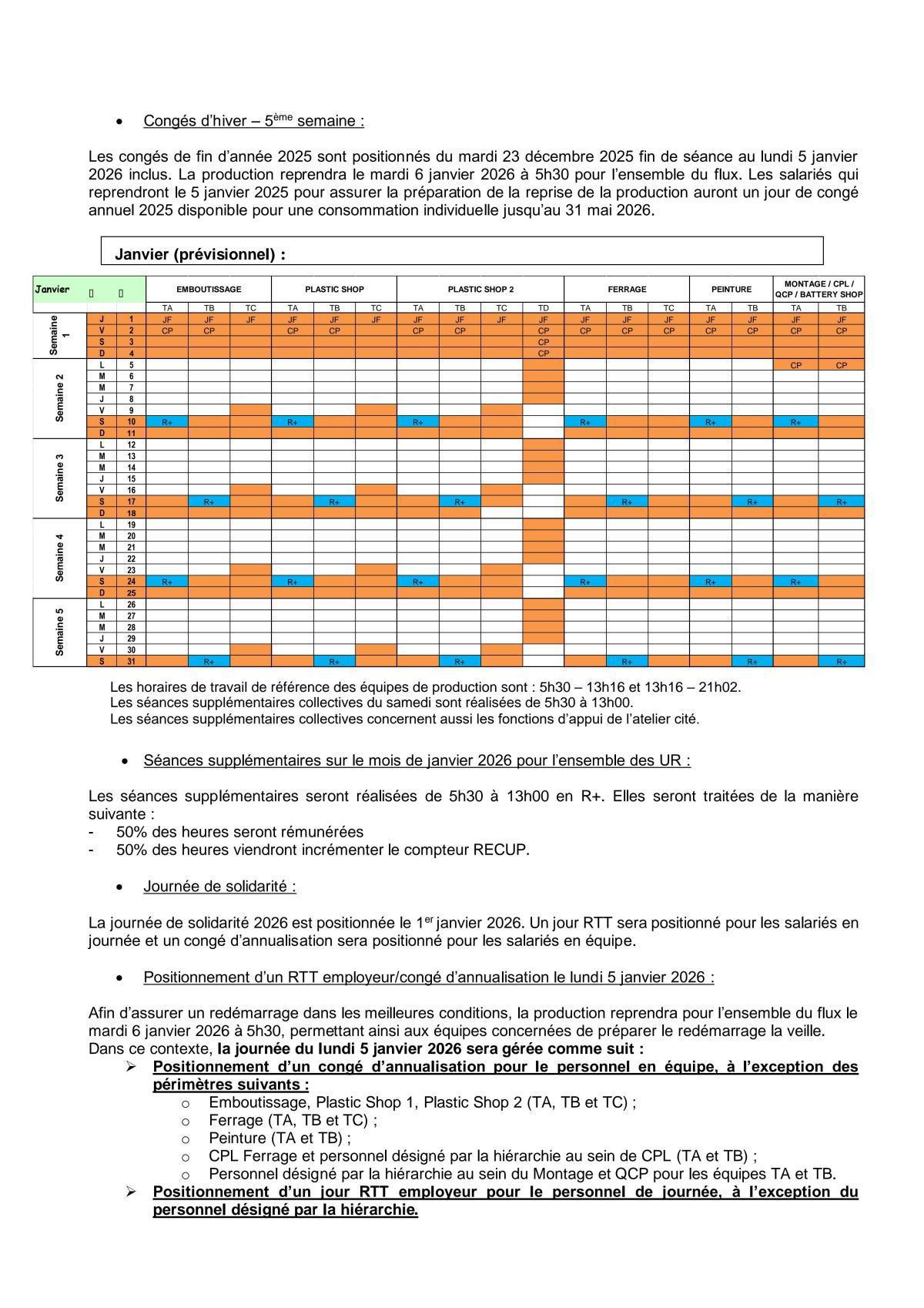 Tableau de travail Décembre ,Janvier, Février 