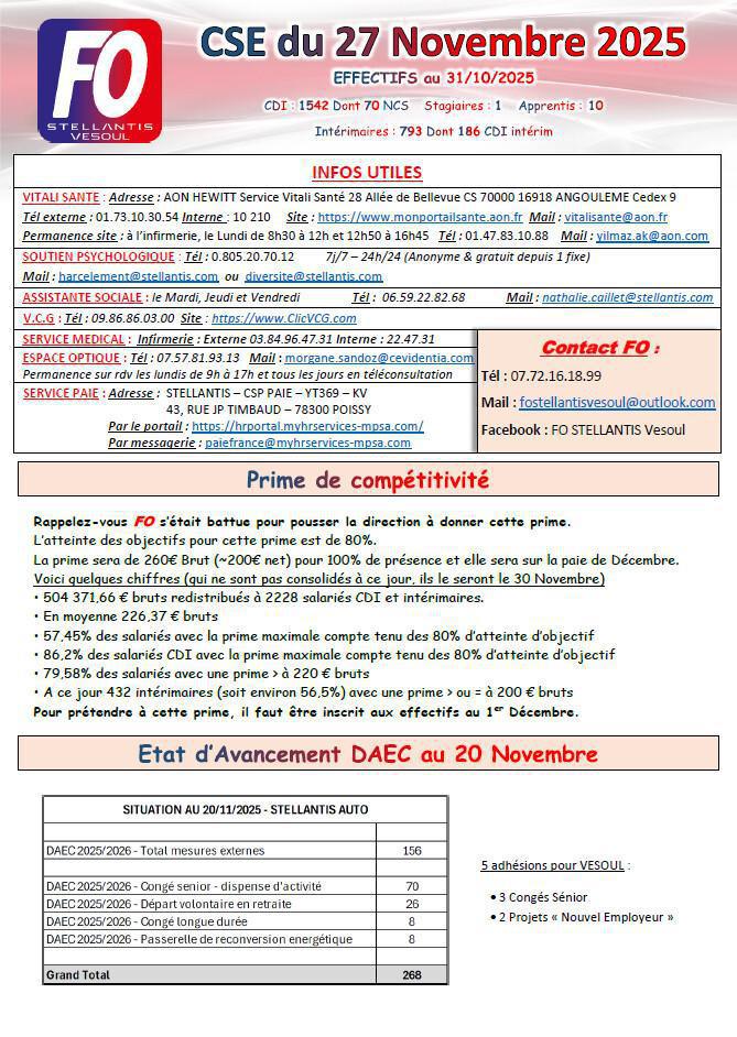 Compte rendu CSE du 27 Novembre 2025 Compte rendu CSE du 27 Novembre 2025