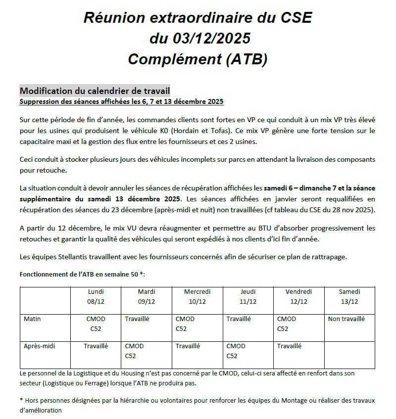 Modification du compte-rendu CSE Extra du 3/12/25