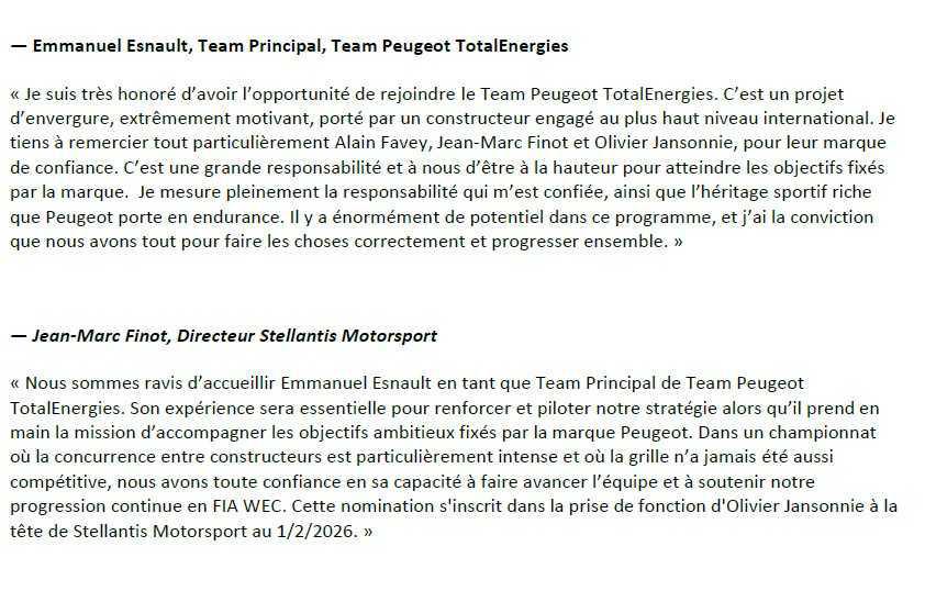 EMMANUEL ESNAULT : nommé team principal du programme hypercar en FIA WEC du TEAM PEUGEOT TOTALENERGIES EMMANUEL ESNAULT : nommé team principal du programme hypercar en FIA WEC du TEAM PEUGEOT TOTALENERGIES