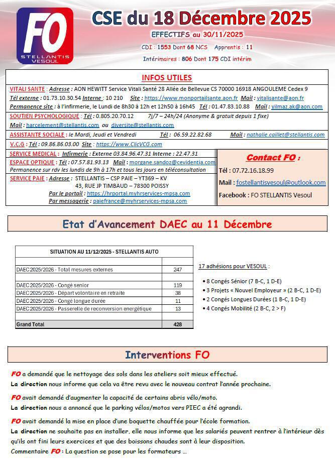 Compte rendu CSE du 18 Décembre 2025