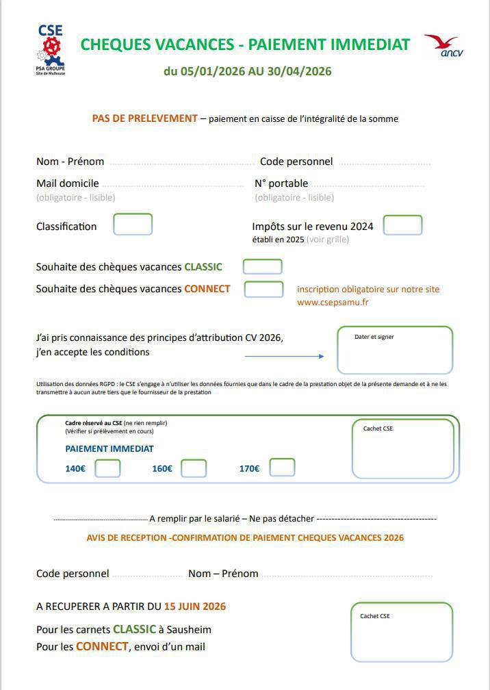 MU: FORMULAIRE CHEQUES VACANCES PAIEMENT UNIQUE
