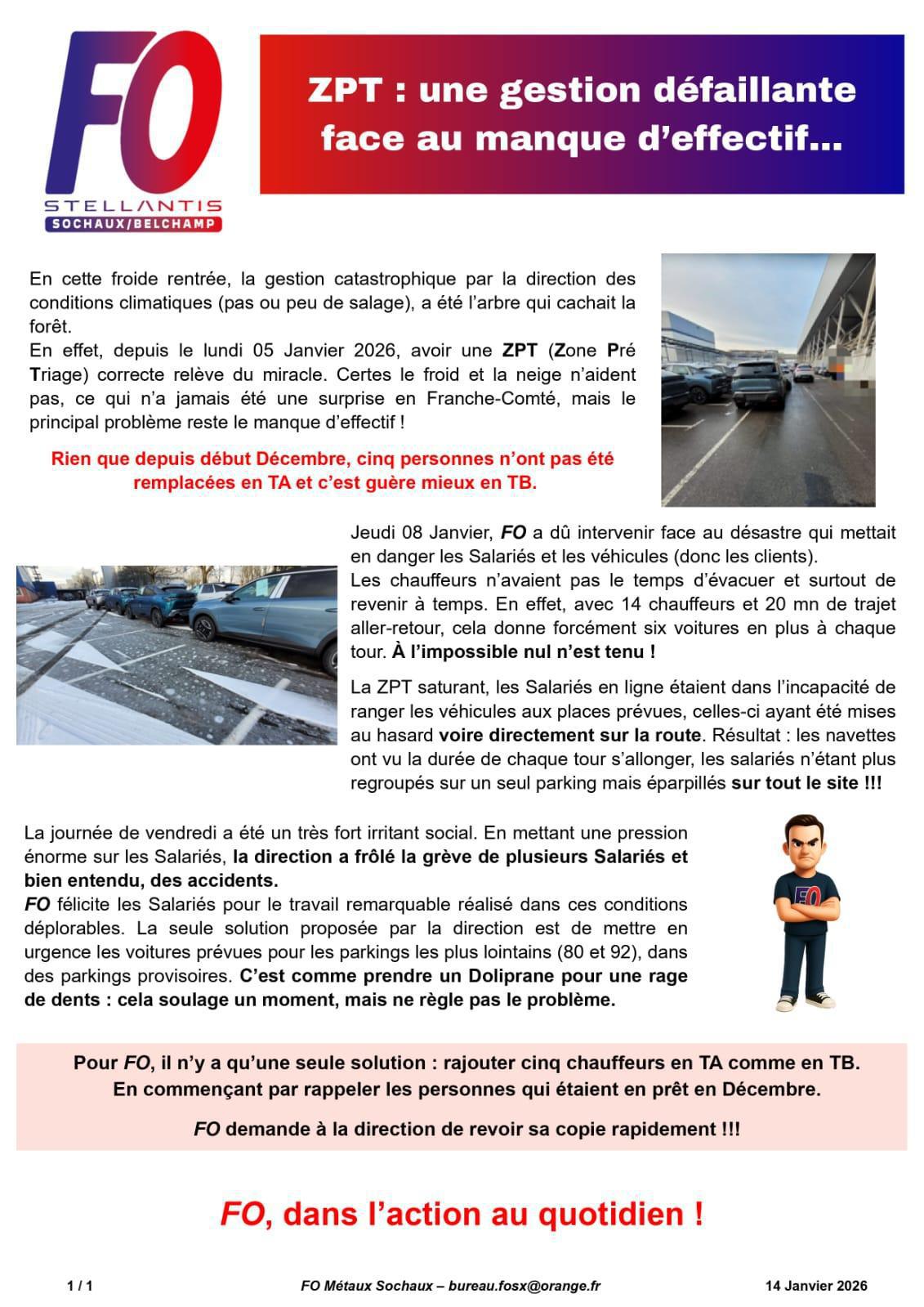 Sochaux : '' Gestion Défaillante dans le secteur de la ZPT''