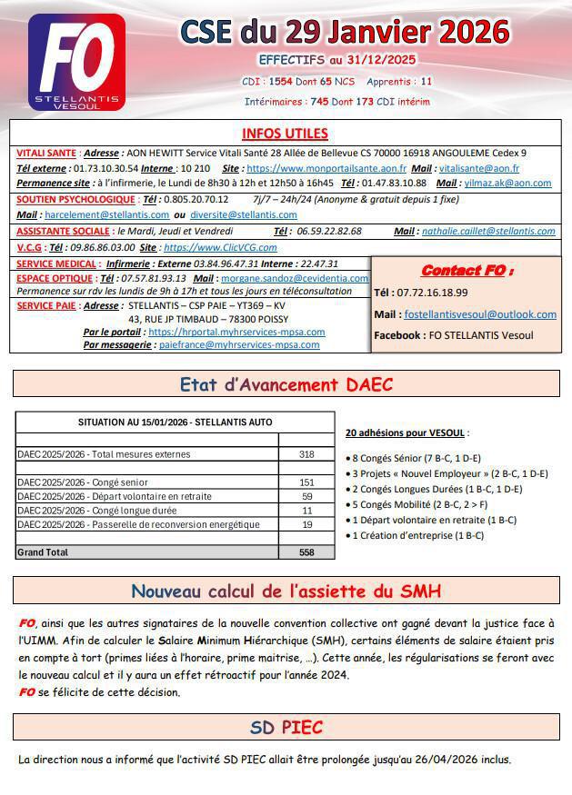Compte rendu CSE du 29 Janvier 2026