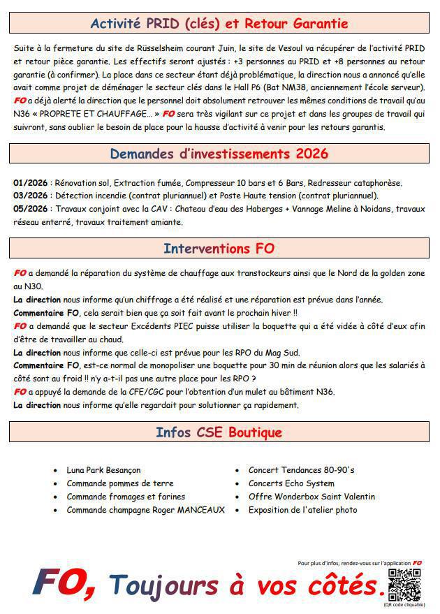 Compte rendu CSE du 29 Janvier 2026