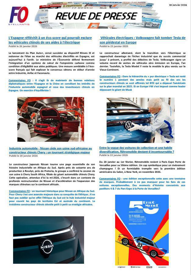 REVUE DE PRESSE DU 28 JANVIER 2026
