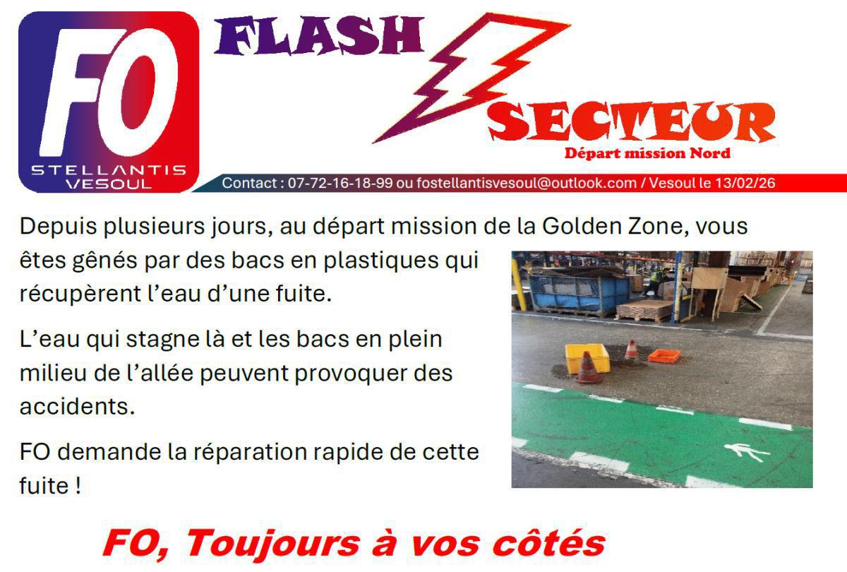 Flash Secteur - Fuite d'eau départ mission nord
