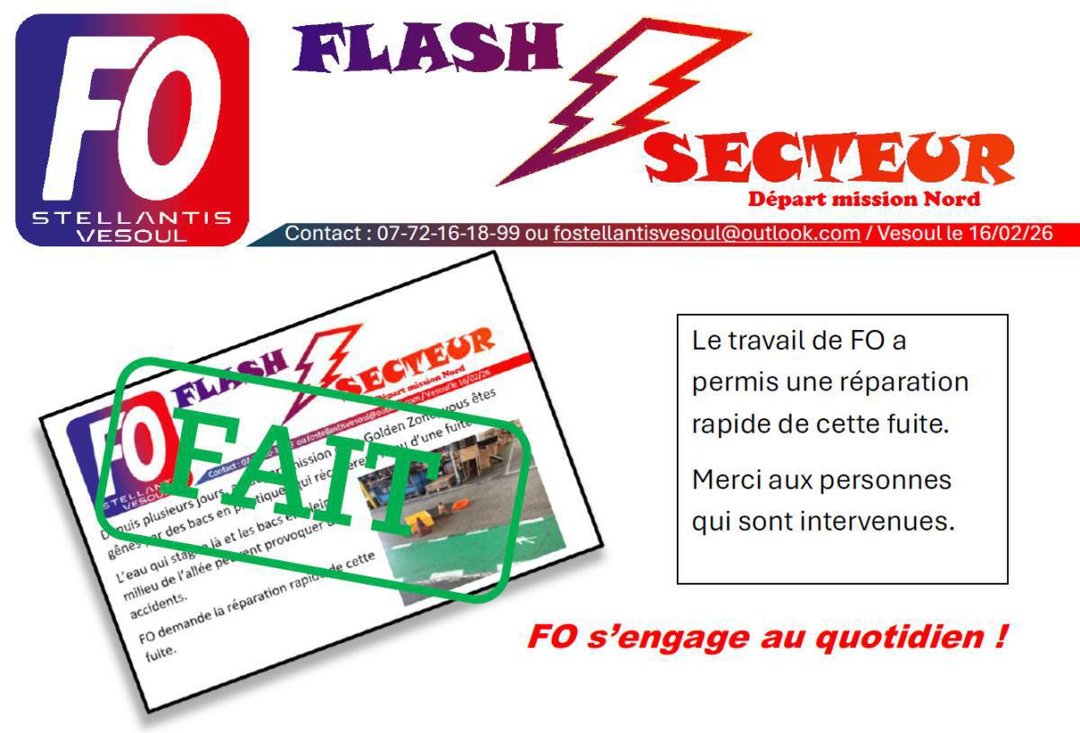 Flash Secteur (Bis) Fuite d'eau départ mission nord (FAIT)