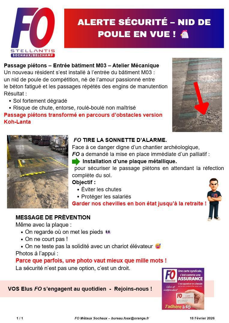 SX/BP: Alerte Sécurité/ nids de poules