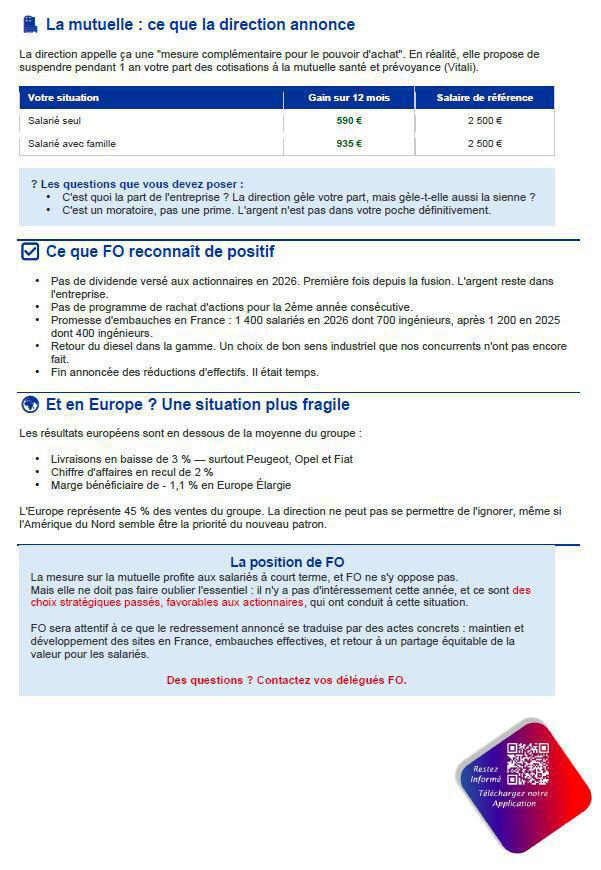 Communication Résultats Stellantis et décision unilatérale de la Direction
