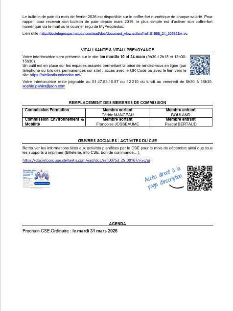 Compte rendu de CSE mois de Février 2026