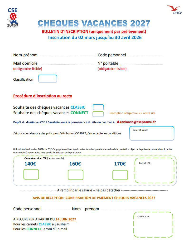 MU: FORMULAIRE CHEQUES VACANCES 2026/2027 MU: FORMULAIRE CHEQUES VACANCES 2026/2027